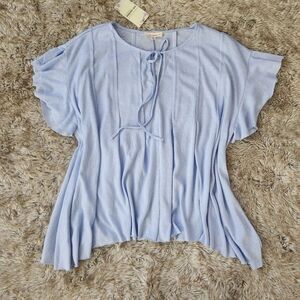 ee:some Pleated Flutter‎ Sleeve Flowy Blouse Baby Blue NWT Women's Size Small